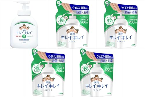 【セット品】 キレイキレイ 薬用ハンドソープ本体+つめかえ用200mL 5点セット 衛生対策に最適なまとめ買い