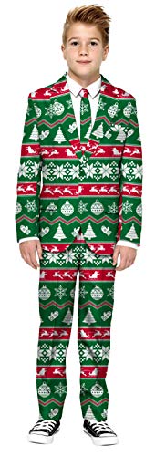 Suitmeister Ensemble de costumes de Noël pour garçon avec imprimé Sakko, pantalon et cravate - Vert - M Cover