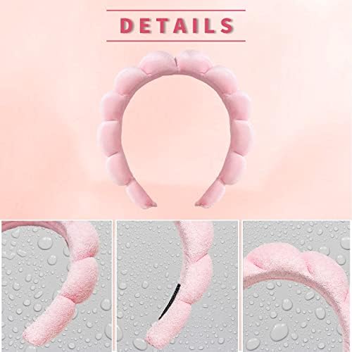 Miniatura 4 de Ycfish Diadema de spa para lavar la cara, diadema de burbujas para mujeres y niñas, diademas suaves para el cuidado de la piel con esponja hinchada,