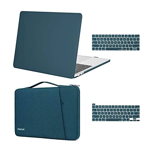 MOSISO Compatible with MacBook Pro 13 inch Case 2016-2020 Release A2338 M1 A2289 A2251 A2159 A1989 A1706 A1708, Plastic Hard Shell Case & 360 Protective Sleeve Bag & Keyboard Cover Skin, Deep Teal