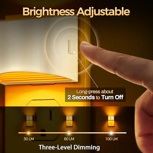 DORESshop LED Night Light[2 Pack], Night Lights Plug into Wall, 3 Level Brightness Adjustable Plug in Night Light, Dusk to Dawn Sensor Nightlights for Adults,Bedroom,Bathroom,Hallway, Amber — view 2