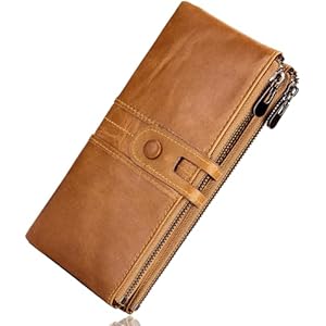 Roulens Genuine Leather Women’s Wallets,Multi-Function Slim Bifold Zipper Clutch Purse,Large Capacity Card Holder with RFID Blocking