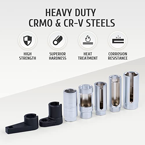 Omt 7Pc Oxygen Sensor Socket Set, O2 Sensor Removal Kit, Oil Pressure Sensor Socket Wrench Set With 22Mm 27Mm 29Mm Sockets 1/2" 3/8" Drives, Oxygen Thermal Oil Pressure Sensor Removers #TOP6