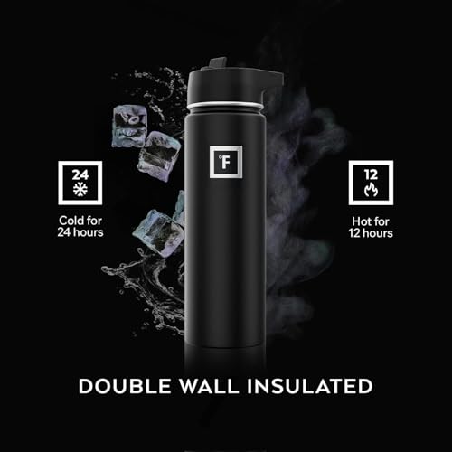 IRON °FLASK Camping & Hiking Hydration Flask with Straw, Wide Mouth Insulated Stainless Steel Sports Water Bottle - 40 oz Midnight Black - Image 5