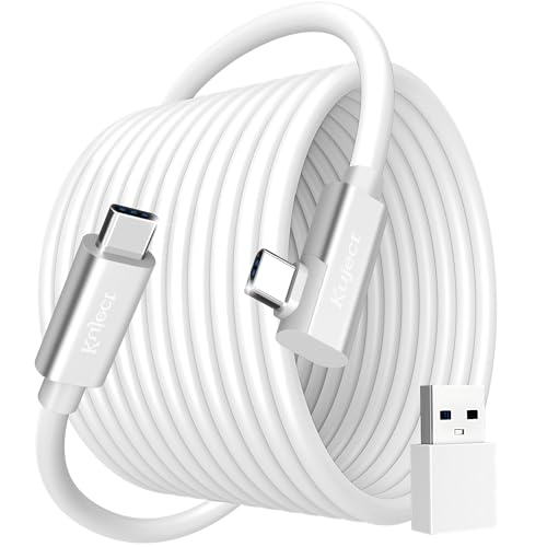 Kuject Link Cable 20FT Compatible for Quest 3S/3, Quest 2/Pro, Pico 4, VR Headset Accessories Cable for Rift S/Steam VR Games, USB 3.0 Type C to C High Speed Data Transfer Cord for Gaming PC, White