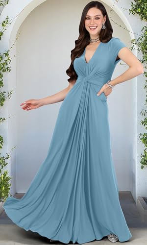 Image of KOH KOH Womens Long Flowy Cap Sleeve Empire Waist Cocktail Maxi Dress Gown