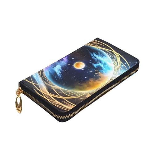 Celestial Star Prints Leather Long Clutch Wallet for Fashionable Girls and Women - Durable, Stylish, and Functional, Black, One Size3