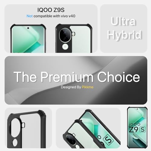 Image of Pikkme Crystal Clear Transparent Back Cover | Ultra Hyrbid | Full Camera Protection | Raised Edge | Bumper Case for iQOO Z9s 5G (Black)