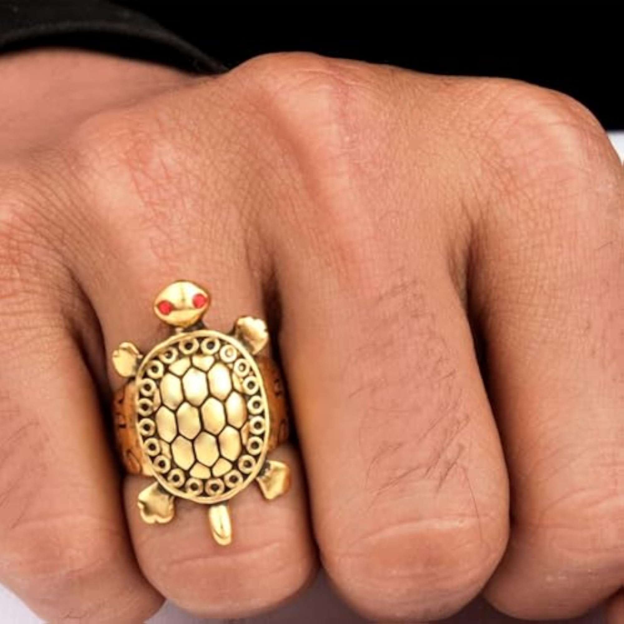 Gold Plated Tortoise Ring, Traditional Indian Design