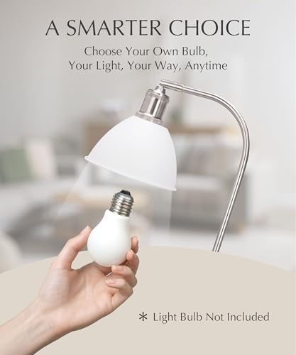 Image of HarvestLand Halo Desk Lamp, Reading Lamp for Home Office, White | 345 adjustable pharmacy-style lamp with solid base for nightstand, reading, and bedroom decor.