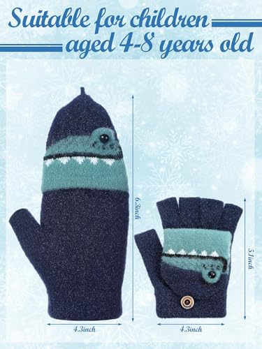 Geyoga 3 Pairs Winter Fingerless Gloves for Kids Convertible Flip Top Gloves Warm Half Finger Mittens for Boys Girls 5-10Year3