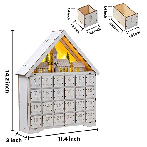 Joiedomi 2022 Christmas Led Wooden Advent Calendar With 24 Drawers Diy Light Up 24 Days Countdown Advent Calendar With Empty Boxes Xmas Holiday Decoration Snow House Trees Style #TOP4