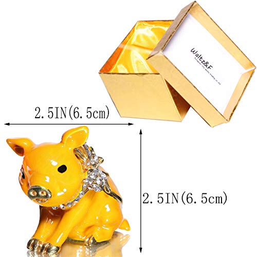 Waltz&F New Golden Pig With Bowknot Handcrafted Pewter Trinket Box Animal Figurine Hinged Jewelry Box #TOP1