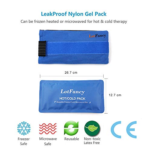 LotFancy Reusable Hot and Cold Gel Pack and Wrap with Elastic Strap for Hot/Cold Therapy, Ideal for Injuries First Aid Knee Head Neck Ankle Wrist Elbow Foot Calves Hip