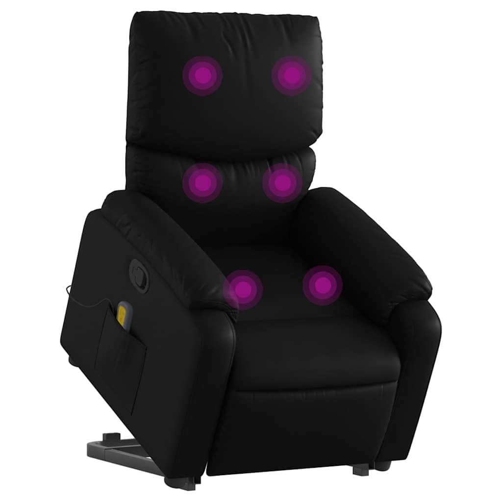 Fauteuil rehausseur inclinable avec massage à 6 points, fonction de levage électrique et dossier réglable, cadre stable en bois et métal, revêtement