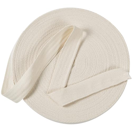 Cotton Twill Tape Ribbon 1/2 Inch Wide Tape Herringbone Webbing Roll Bias Binding Tapes for Sewing and DIY Crafts Natural (Beige 10 Yards)