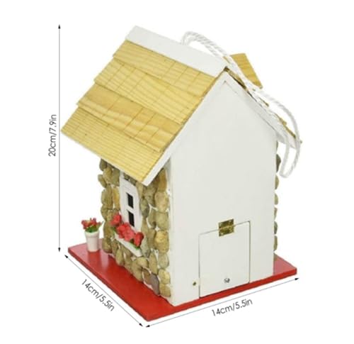 Stone Cottage Bird House Resin Hanging Birdhouse With Roof Country Bird Cottages Nest For Indoor Outdoor Tree Decorations Garden (Red) #TOP6