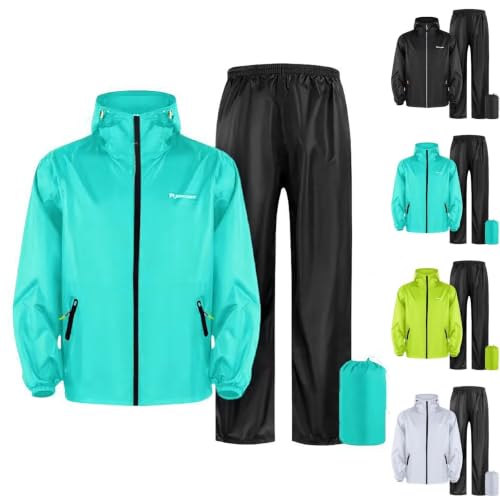 Vert Combinaison De Pluie Pour Homme Femme Imperméable 2 Pièces Veste + Pantalon De Pluie Coupe-Vent Pliable Avec Sac Légère Ensemble Moto Vélo Réfléchissante Pour Extérieur Randonnée Veste Pêche M XL