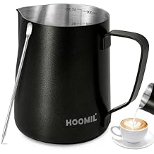 HOOMIL Milk Frothing Pitcher, 12oz/20oz/32oz Stainless Steel Steaming Pitcher Barista Milk Frother Cup Jug for Espresso Machine Coffee Cappuccino Latte Art - 32oz, Matte Black