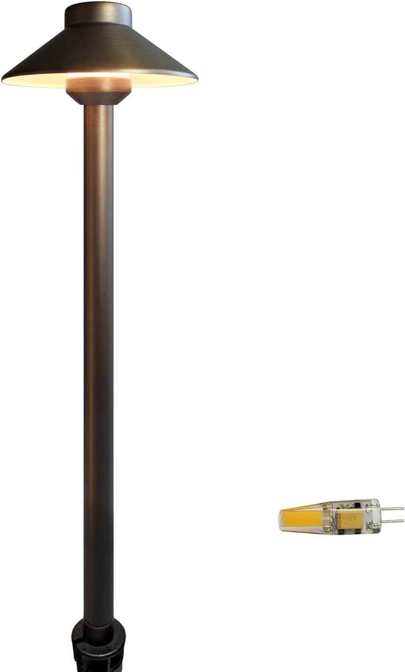 COLOER Brass Low Voltage Lights for Outside Pathway Bronze Finish 1-Pack with G4 Bulb,12-15V AC/DC 2W 2700K LED Garden Path Lights Electric, IP65 Waterproof Outdoor Landscape Lighting Wired(602B) China hat