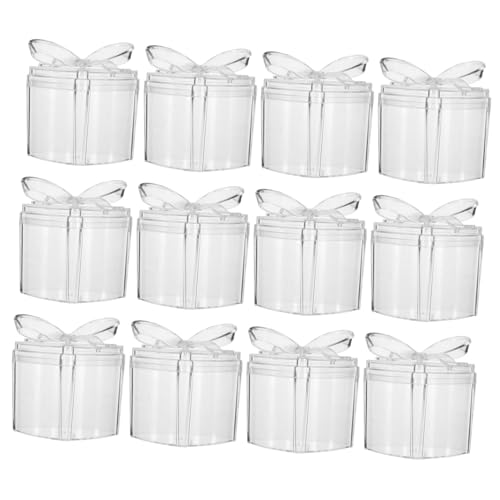 NOLITOY 12pcs Heart Shaped Candy Containers with Bow Durable Decorative Storage Jars for Sweets Cookies and Treats for Birthdays Weddings and Valentines