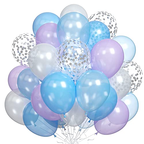 Image of Blue Purple Balloons, Light Purple Blue White Latex Balloon for Birthday