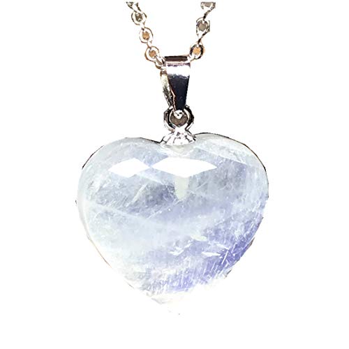 Natürliches Herz Regenbogen Mondstein Anhänger Halskette, Mondstein Schmuck for Frau Mann Herz Kristall 17x8mm Perlen Sterling Silber Ketten Stein AAAAA Mode-Accessoires