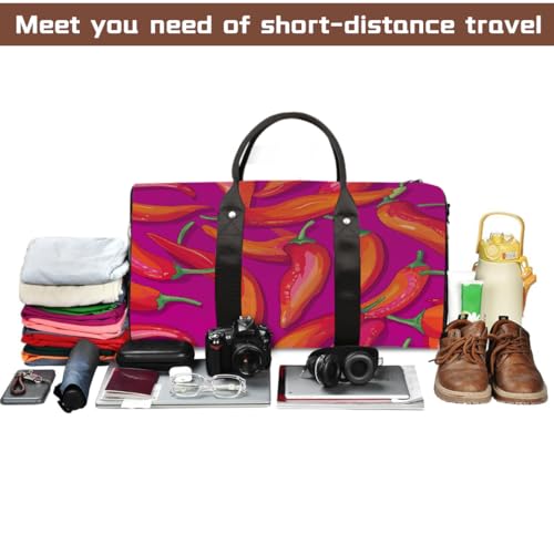 Chili Peppers Print Sports Tote Gym Bag for Men & Women, Water Resistant Foldable Travel Duffel Bag, Lightweight Carry-On Weekender Overnight Bag for Workout Hospital4