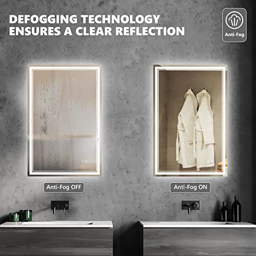 Gralia 24'' X 36'' Led Bathroom Mirror With Backlit + Front 3 Colors Lights Smart Wall-Mounted Bathroom Vanity Mirror 3000K-6000K Adjustable Anti Fog Memory Function (Vertical/Horizontal) #TOP3