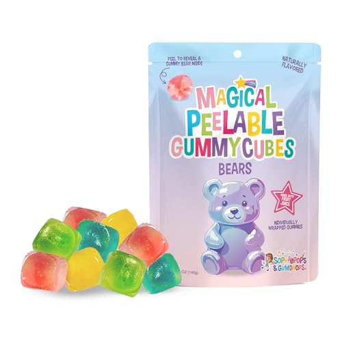 Sophiepops & Gumdrops Magical Peelable Gummy Bear Cubes, Individually Wrapped, Gummy Fruit Snack, Peeling Candy for Kids and Adults, Fat, Nut and Gluten Free Snacks, Natural Fruit Flavors, 5 oz