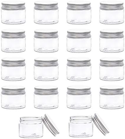 BENECREAT 12 Pack 2oz/60ml Column Plastic Clear Storage Containers Jars Organizers with Aluminum Screw-on Lids, Portable for Travel Cosmetics Body Care, DIY Small Arts Crafs Beads, Dry Food Snacks
