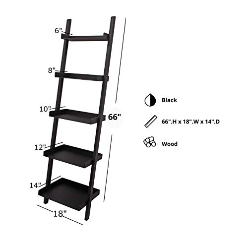 Kiera Grace Modern 5-Tier Wood Ladder Bookshelf, Black
