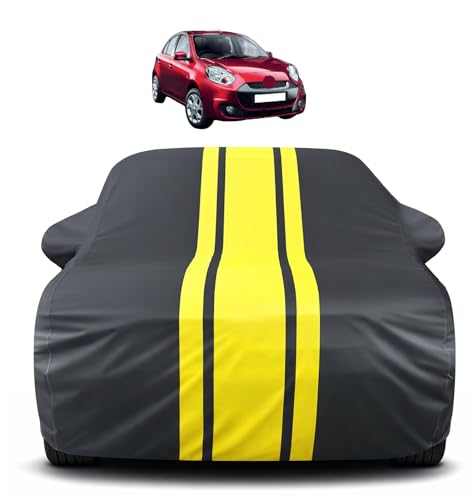 Image of Auto Hub Car Cover Compatible with Renault Pulse with Mirror Pocket, Soft Cotton Lining, Pulse Car Cover Waterproof - Yellow-Black