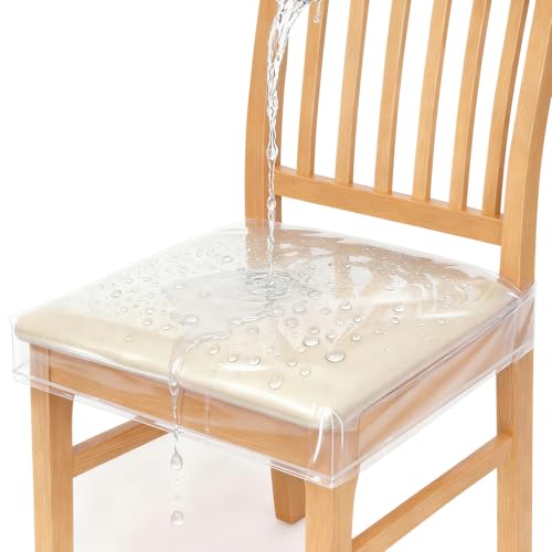 Zipcase 4 Pack Stain, Water and Kitty Scratch Resistant Clear Dining Chair Covers/Slipcovers Chair Protector Waterproof PVC Material, 17”D x 18”W x 4”H with Adjustable Belt Strap, Set of 4