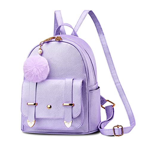 Mini mochila feminina bonita bolsa escolar moderna couro PU mochila casual para adolescentes mulheres, Roxa, Medium, Fofo