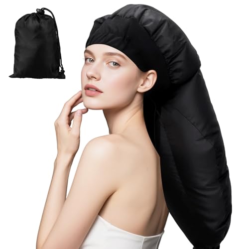 Hair Dryer Hood Bonnet - Extra Large, Adjustable, Soft with Carry Case, Black