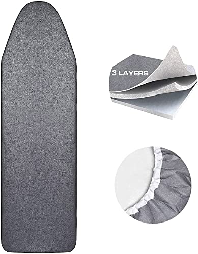 Suphyee Bügelbrettbezug, Bügelbrettbezug, 125 x 46 cm, für Dampfbügeleisen, Ersatz-Bügelbrettbezug mit dicker Polsterung, strapazierfähiger Schaumstoff, 3 Schichten, 100 % Baumwolle, grau Cover