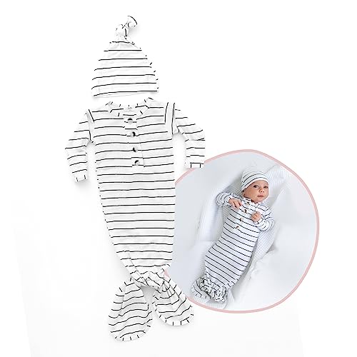 Image of Stroller Society Newborn Knotted Baby Gown and Hat Set for Baby Boy or Baby Girl