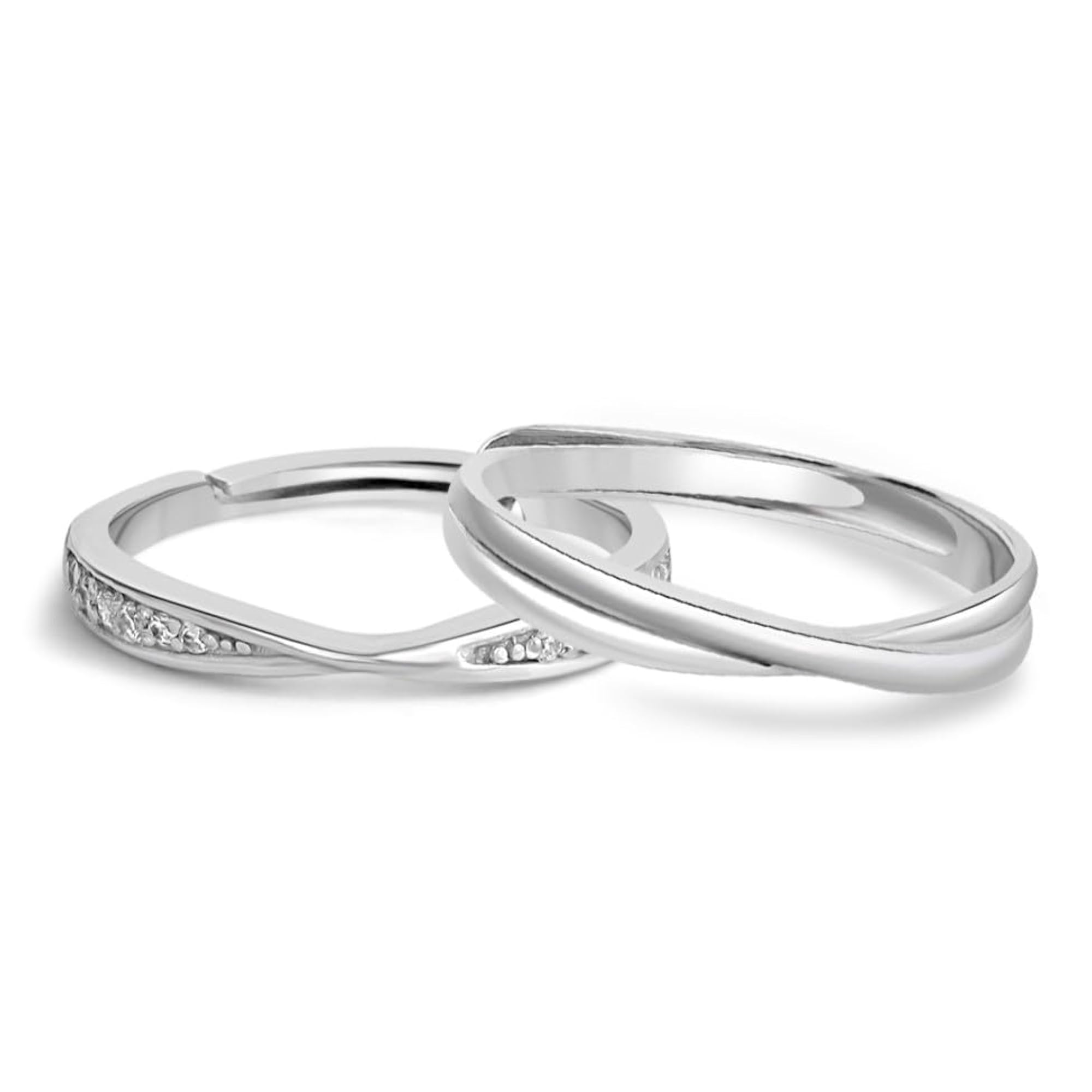 925 Sterling Silver Rhodium Plated Couple Ring Combo