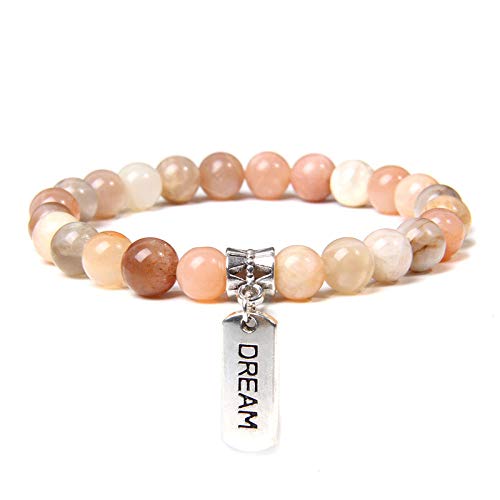 OutFyt Chakra Bracelet, 8 Mm Natural Sun Stone Silver Color Letter Unique Charm Bracelet Yoga Chakra Crystal Bracelet Beaded Stretch Lucky Stone Bead Bracelet For Women Men