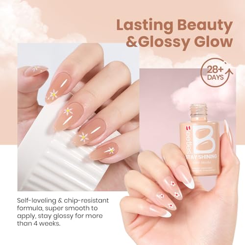 Image of Beetles Stay Shining Nude Gel Nail Polish - 15ml Neutral Nude Brown Base Color Nail Concealer Mocha Sheer Translucent Effect Soak Off UV LED French Nail Art Manicure Gift for Women