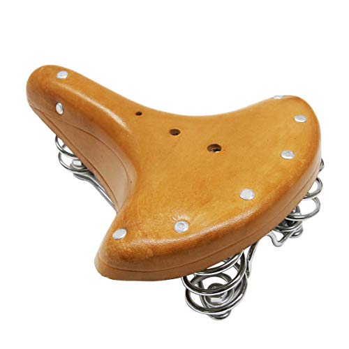 TentHome Federsattel Vintage Classic Fahrradsattel Fahrradsitz Stahlgestell Schraubenfeder Niete (Hellbraun)