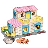 DIY Mini Haus BAU-Set – Kreatives Architektur- und Bastelprojekt mit Mini-Ziegeln & Zement | Realistisches Modellbau-Set zum Selberbauen für Familien (Braunes Haus) (Pinke Villa)