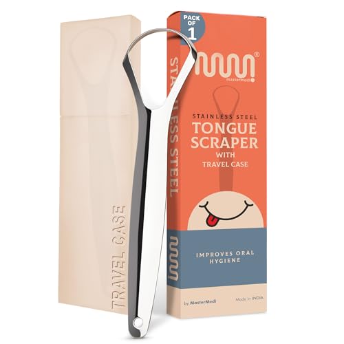 MasterMedi Tongue Scraper for Adults, 100% Stainless Steel Tongue...