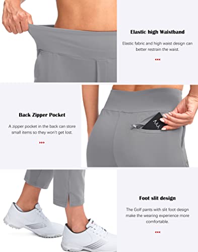 Yyv Women's Golf Pants Stretch Work Ankle Pants High Waist Dress Pants With Pockets For Yoga Business Travel Casual(Bright Grey Large) #TOP4