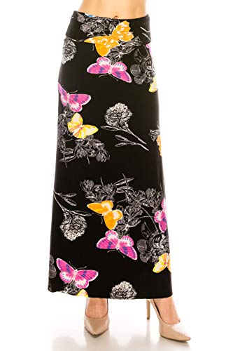 RENESEILLE Women's Long Maxi Skirt – Casual High Waist Fold Over Elastic Waistband Soft Flare Foldable Stretch Lounge Boho