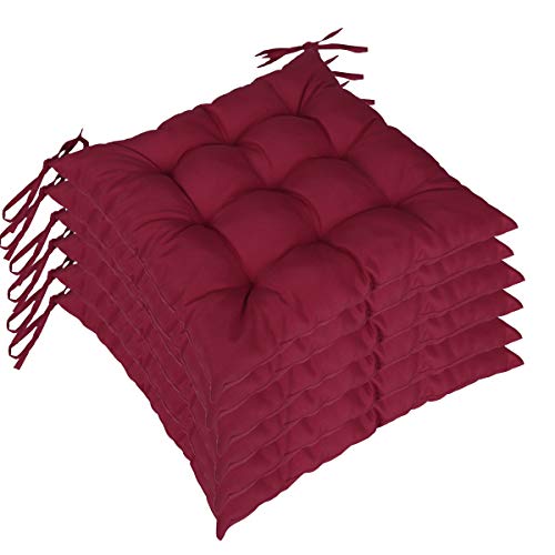 diMio Stuhlkissen -Trend- 40x40x4cm im 6er Pack - Moderne Sitzkissen (6 Kissen, Dunkelrot)