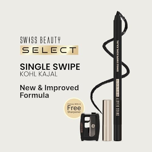 Image of SWISS BEAUTY Select Single Swipe High Impact Kohl Cream Matte Kajal for women | With In-Built Smudger | 16-Hour Stay | Shade, 1.2G |, Black