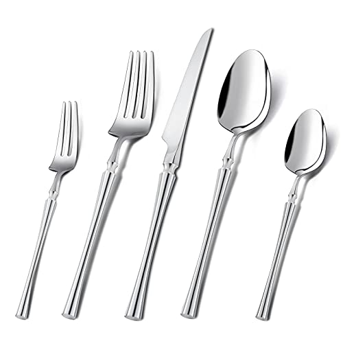 YYJT Silver Flatware Set, 20-Piece 18/10 Stainless Steel Silverware Set Service for 4,Including Spoon/Knife/Fork,Luxury Mirror Polished Silverware, Dishwasher Safe (Silver)