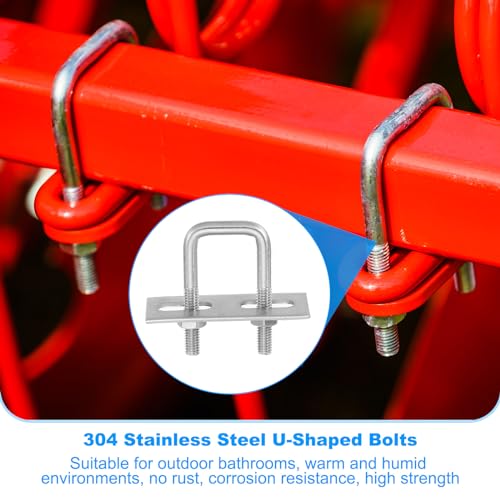 Image of PATIKIL M6x25x50mm Square U-Bolts Kit, 4Set 304 Stainless Steel Square U Shaped Bolts Replacement Parts with Frame Plates and Nuts for Ski Board Sailboat Trailer